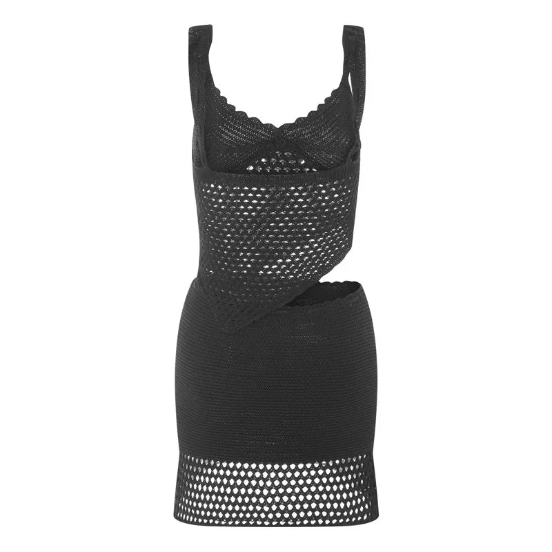 2 Piece Mini Skirt Set Off Shoulder Hollow Out Tube Top Bodycon Skirt Crochet Knit Short Skirt