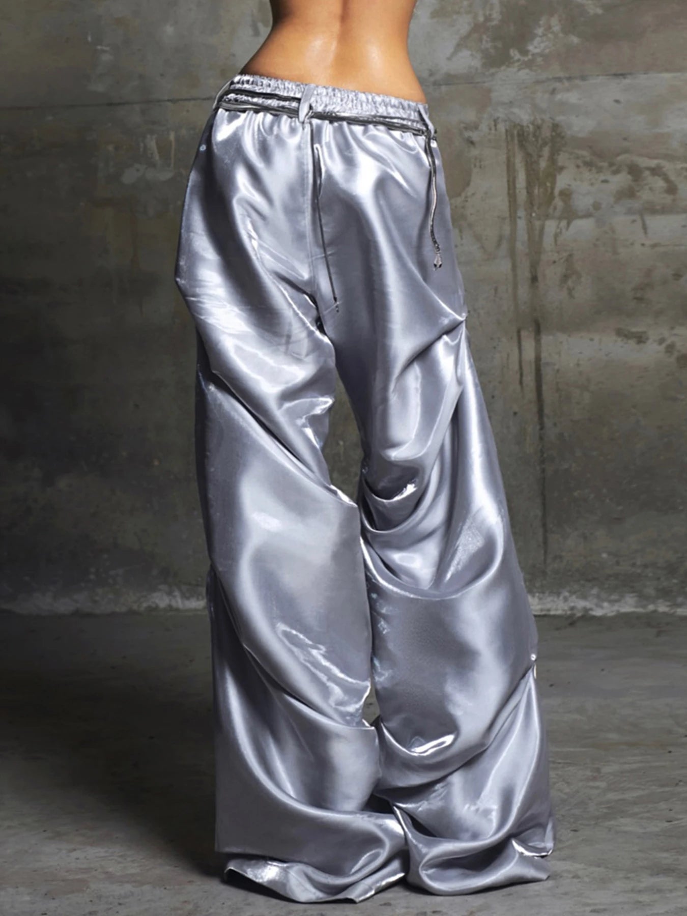Satin Button Loose Pants 's Trousers Print Grunge