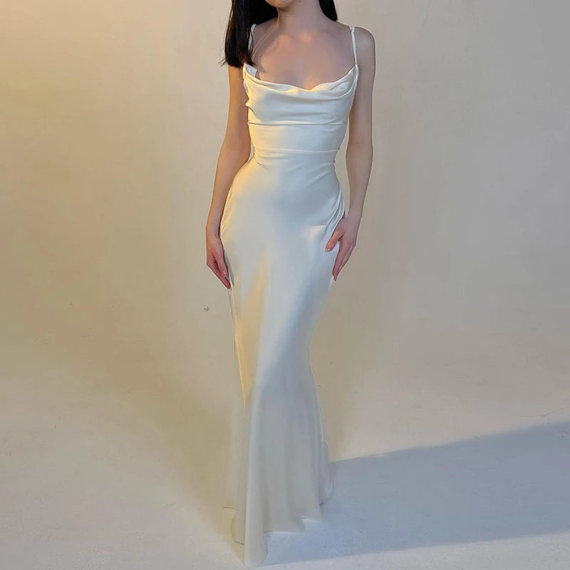 Satin Ruched Slim Sheath Maxi Dress