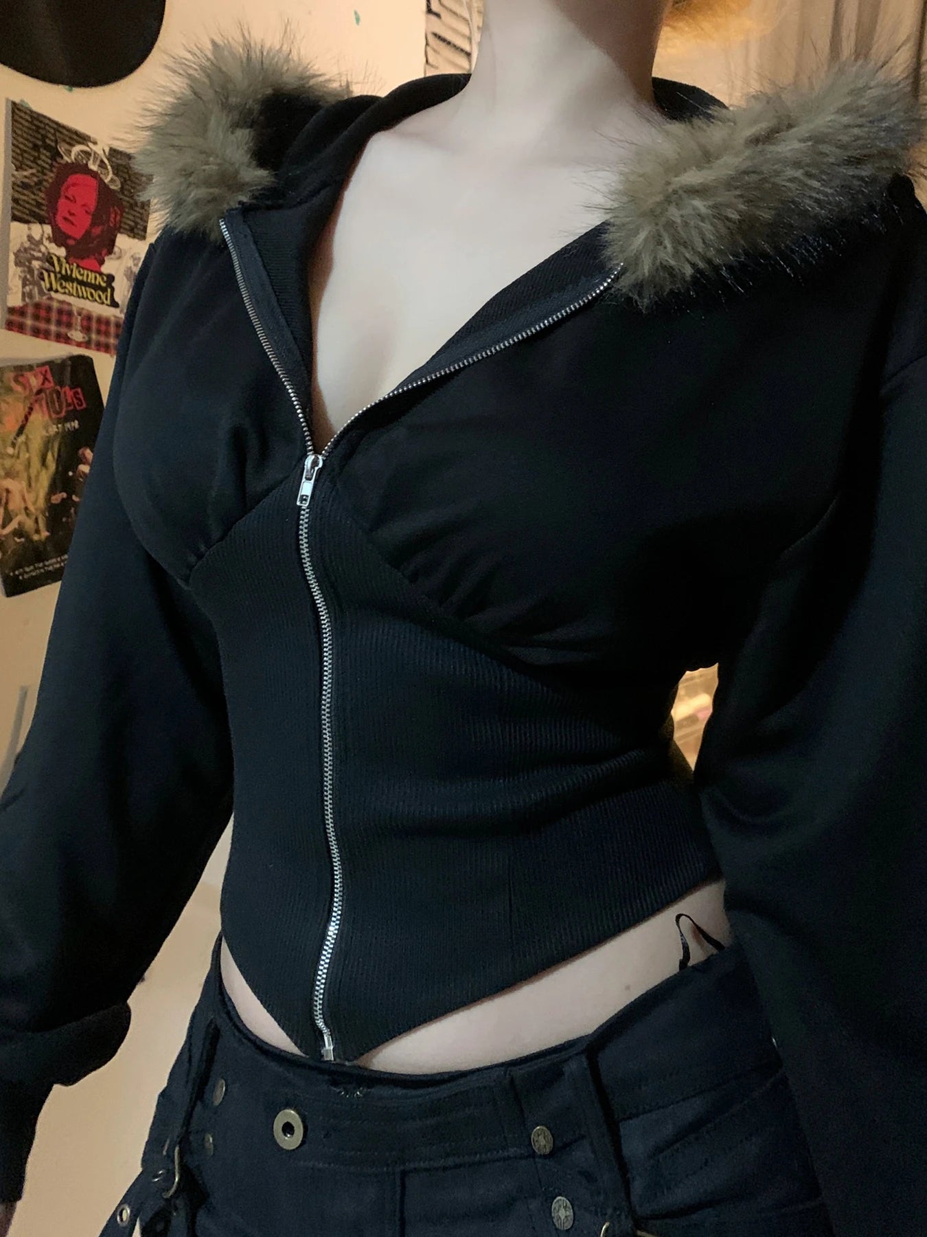 Zip Up Fur Neck Hoodie Coats Slim 's Jackets s