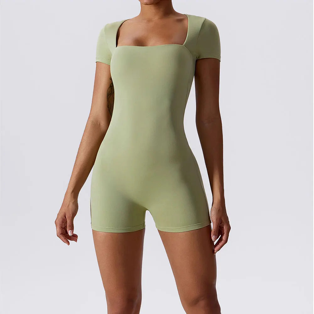 Yoga Suit Short One Piece Sports Suit Short Sleeve Gym Push Up Training Fitness Yoga Bodysuit Sports
