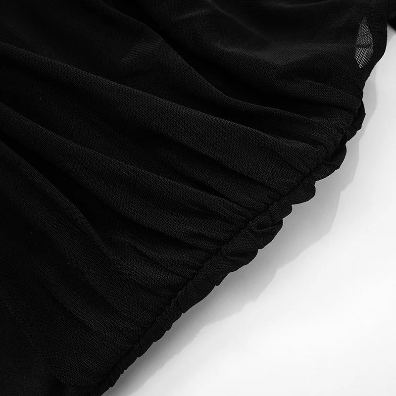 'S Spring And Color Sleeveless Slant Collar Single Shoulder Mesh Patchwork See-Through Dress