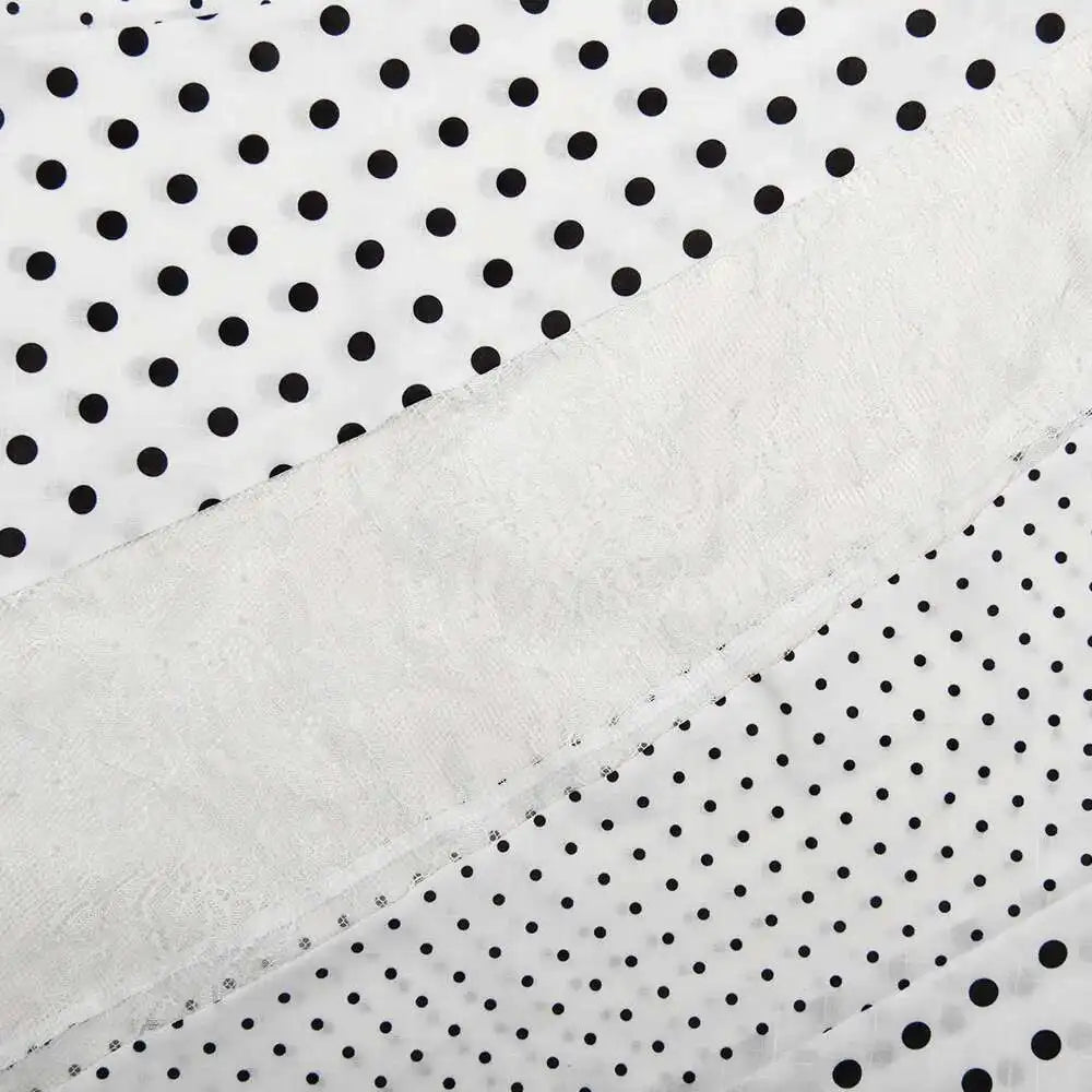 White Polka Dot Lace High Waist Midi Skirt