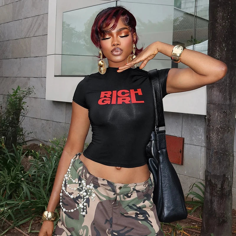 'S Short Slim Round Neck Letter Printed Short Sleeve T-Shirt Top Versatile
