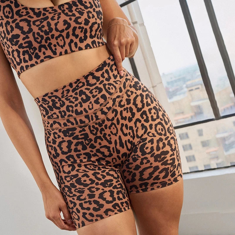 'S Spring And Leopard Print Shorts Set Square Neck Tank Sleeveless High Waist Package Hip Shorts Sets
