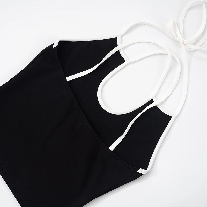 'S Spring Cross Camisole Hollow Out Backless Slim Tie Rope Camisole Top Seven Pants Set