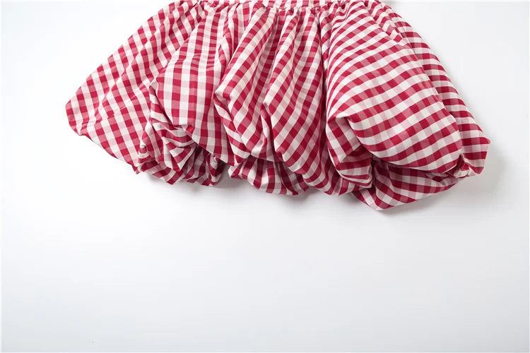 Plaid Corset Top Pleated Fluffy Hem Sleeveless Basic Street Backless Top