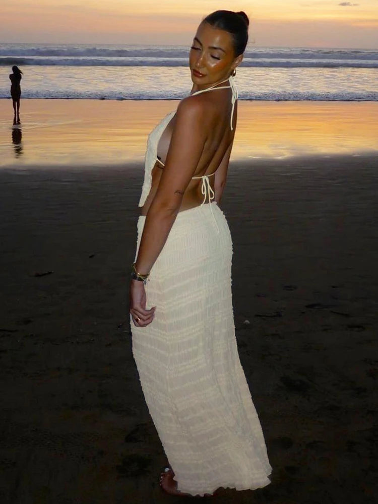 Mesh See Through Backless Two Piece Set