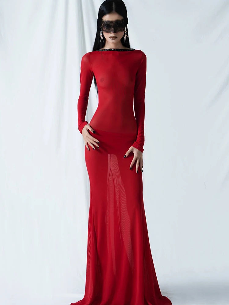 See Through Maxi Backless Back Straps Dress