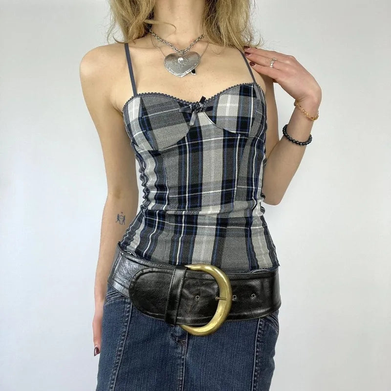 Plaid Patchwork Slim Tank Top