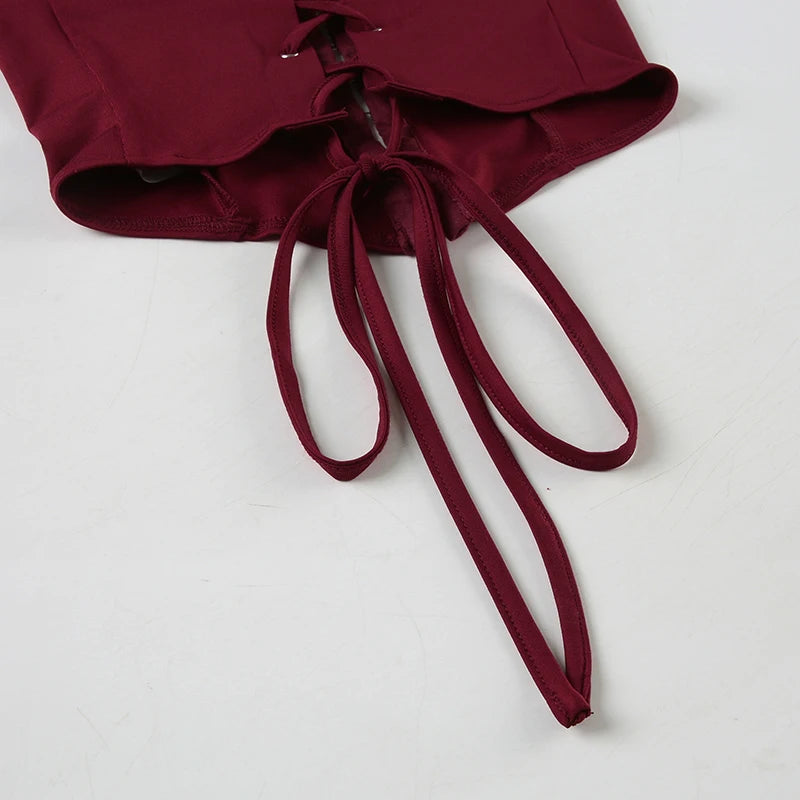 Backless Wine Two Pieces of Sets Harajuku Vest and Mini Skirts Lace Up