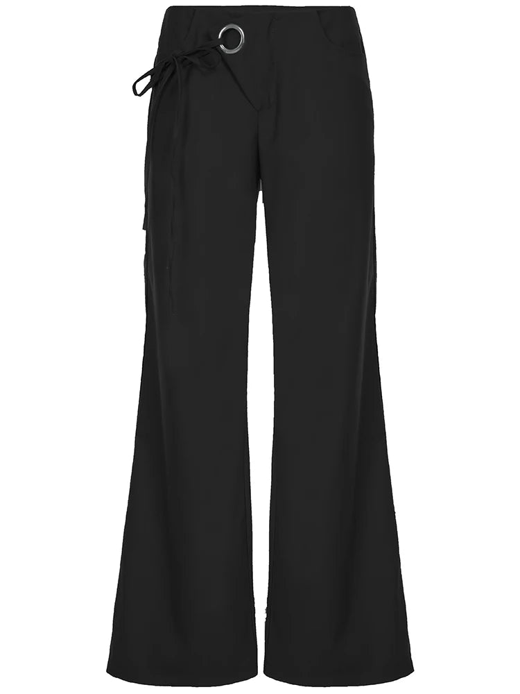 Lace Up Loose England Trousers Low Waisted Pants Leisure Bottoms