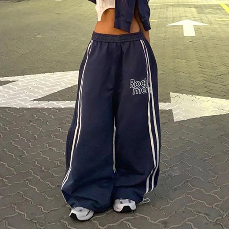 Strip Patchwork Jogger Trouer Letter Looe Baggy Pant Elatic Wait Bottom