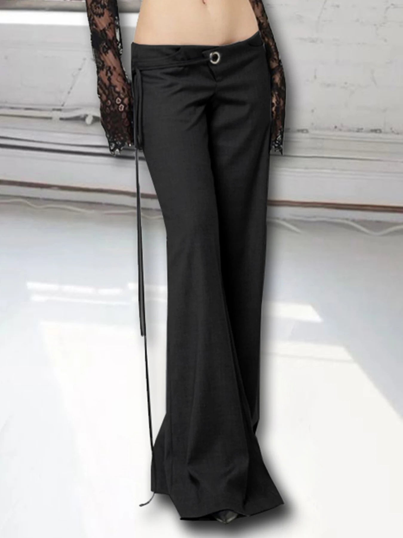 Lace Up Loose England Trousers Low Waisted Pants Leisure Bottoms