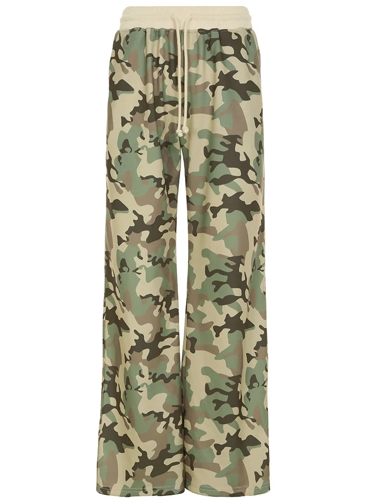 Low Waisted Contrasting Camouflage Trousers Loose Pants 's Bottoms