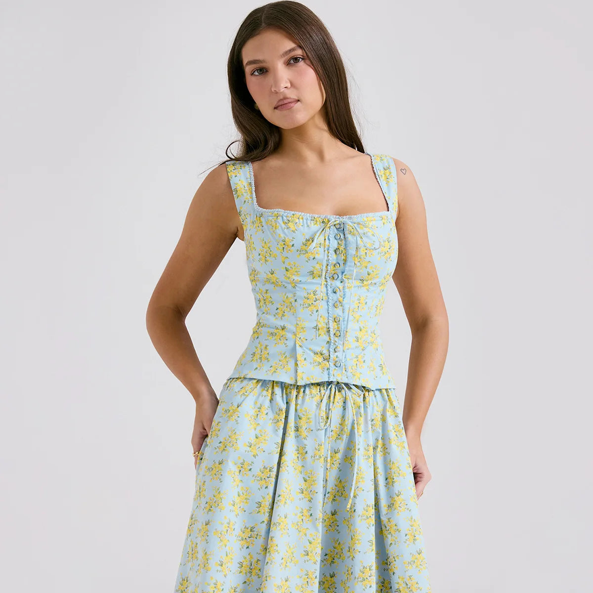 Green Floral Top and Maxi Skirt Two Piece Set