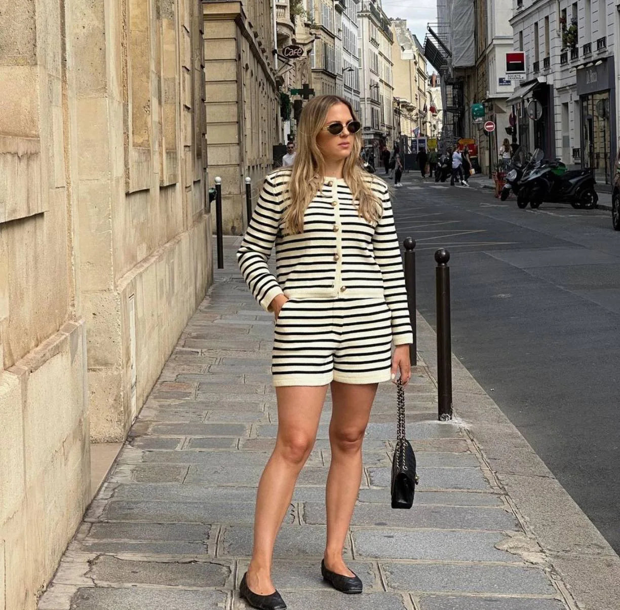 Striped Knit 2 Piece-Set Shorts Zebra ed Cardigan And High Waist Patchwork Shorts Sets Knit
