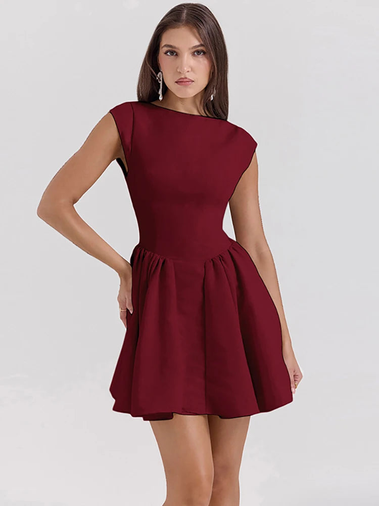 Backless A-line Dress Black Sleeveless High Waist Dress Slim