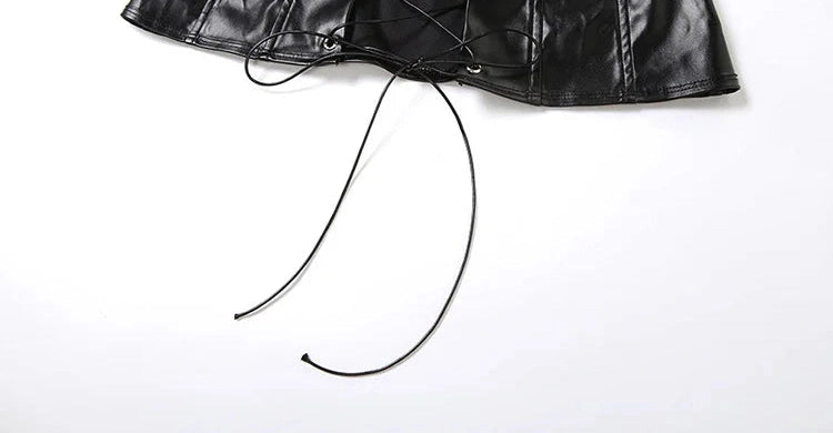 Black Faux Leather Hollow Two Piece Set