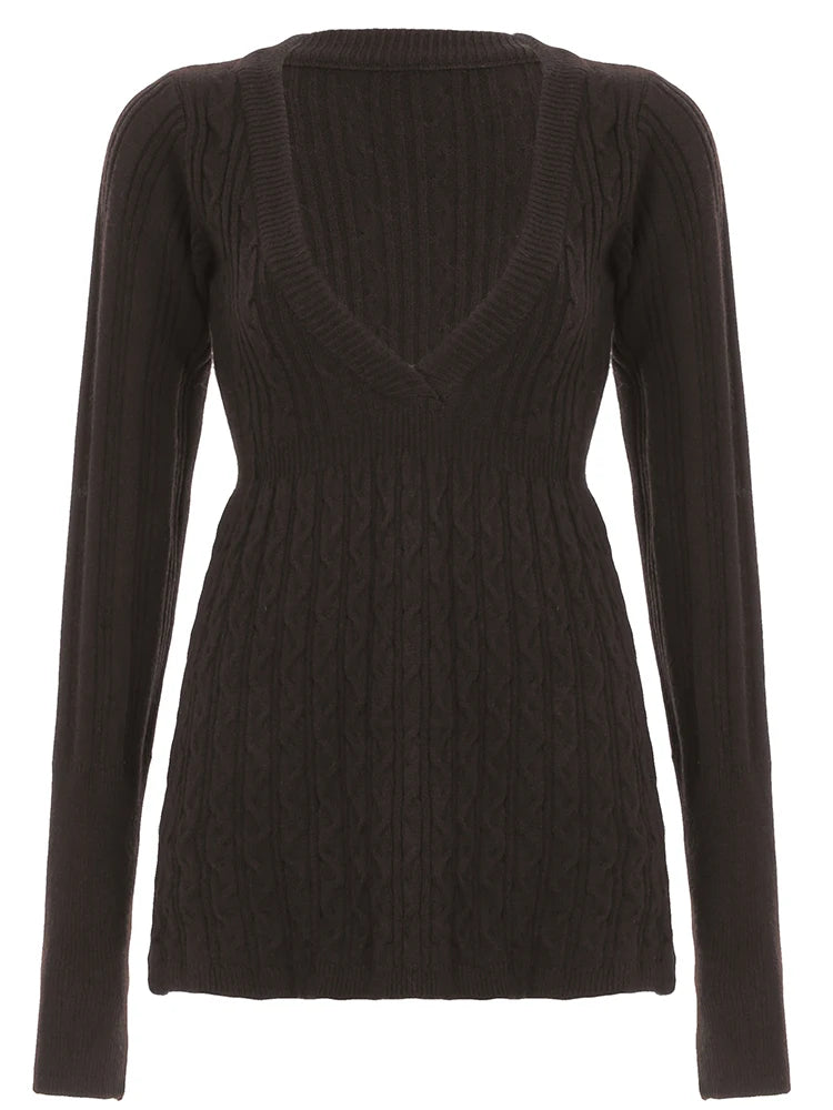 Knitted Sweaters Long Sleeves Slim s Loose Hem Brown Pull Top