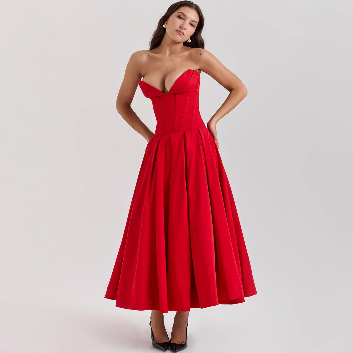 Strapless mal Occasion Dress Midi Dresses Red Wedding Guess Dress