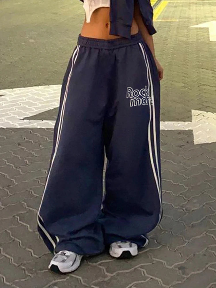 Strip Patchwork Jogger Trouer Letter Looe Baggy Pant Elatic Wait Bottom