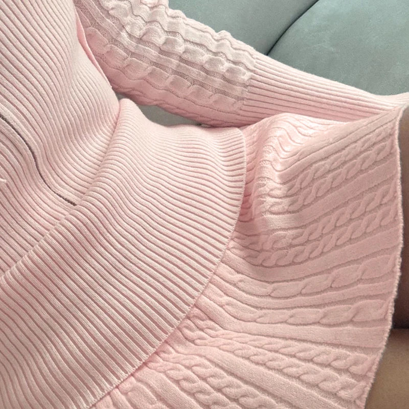 Pleated Preppy Skirt Low Waisted Slim Pink Bottoms