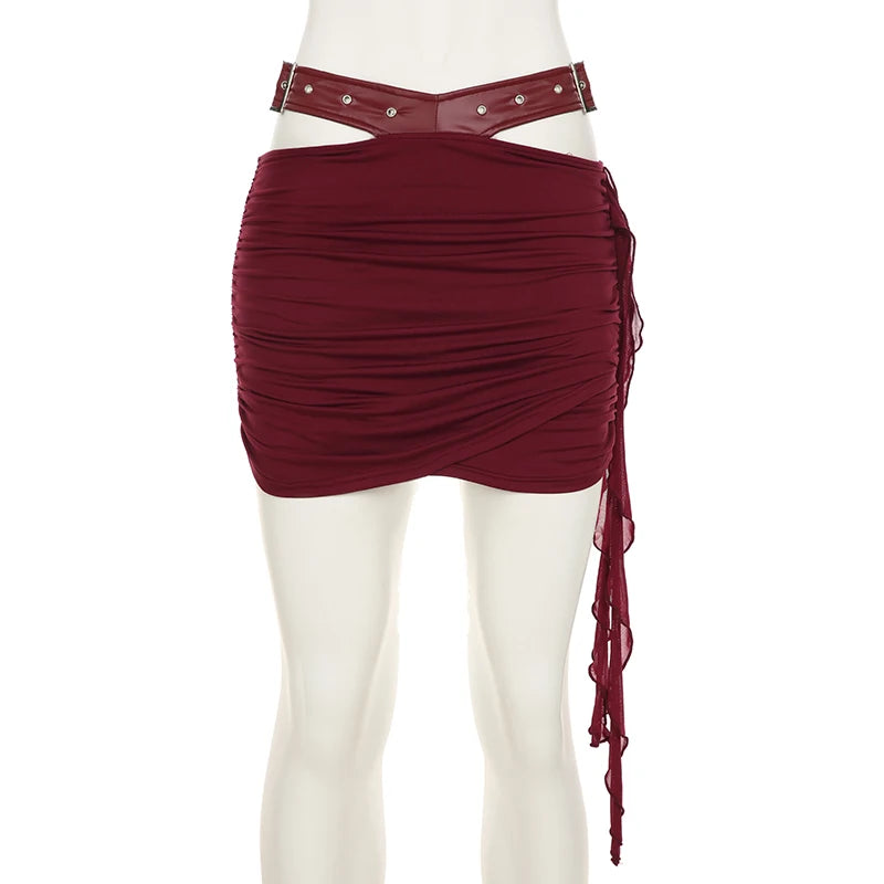 Backless Wine Two Pieces of Sets Harajuku Vest and Mini Skirts Lace Up
