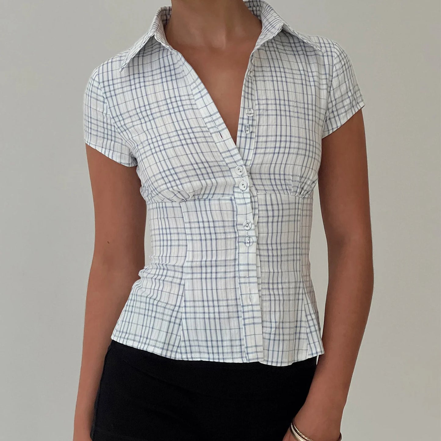 Short Sleeve Plaid Button Down Shirt Button Down Blouses Tops Shirt Tops 90s