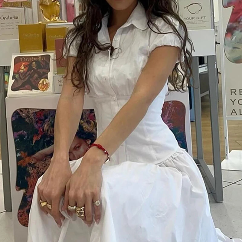 Tee Shirts Turn-down Collar Button Up Corset Blouses Short Sleeves Top
