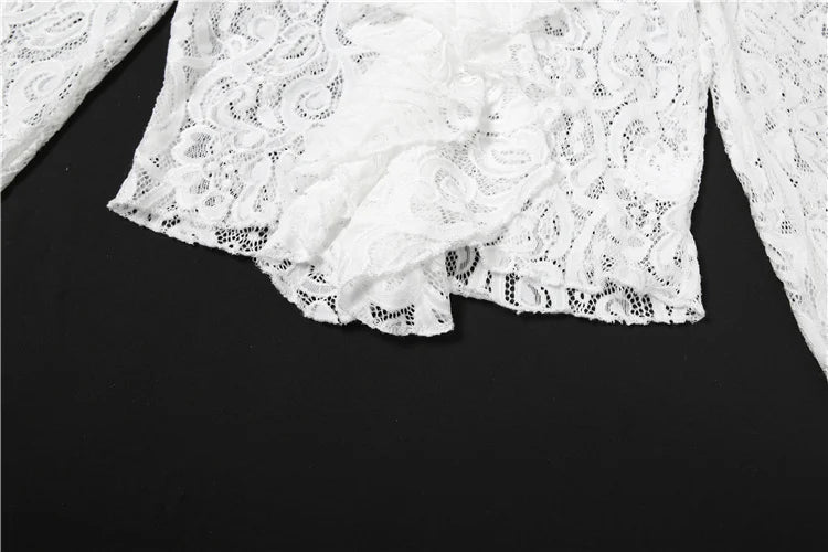 White Ruffles V-Neck Crop Top and Mini Skirt Set