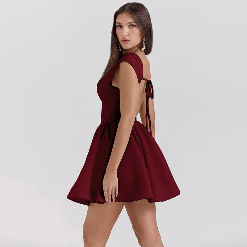 Backless A-line Dress Black Sleeveless High Waist Dress Slim