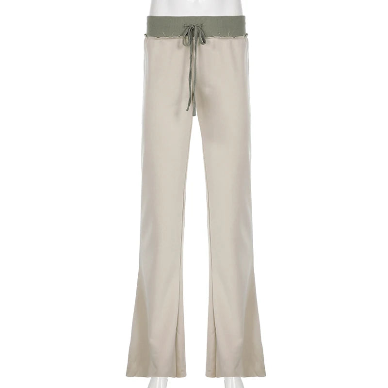 Patchwork Flare Pant Lace-up Slim Trouer Bottom