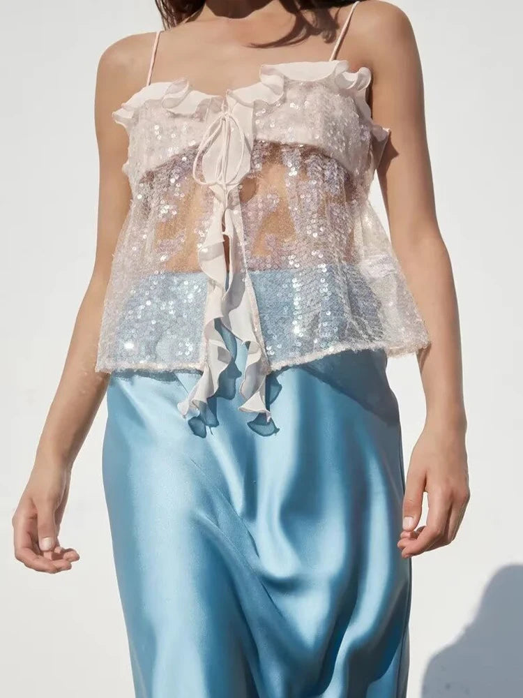 European and American and Versatile Sequined Suspender Top