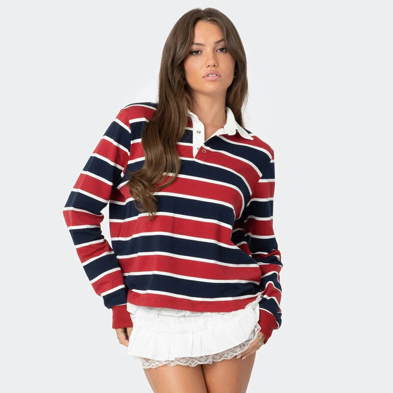 Strip Polo Shirt Long Sleeve Sport Pullover Bae Shirt