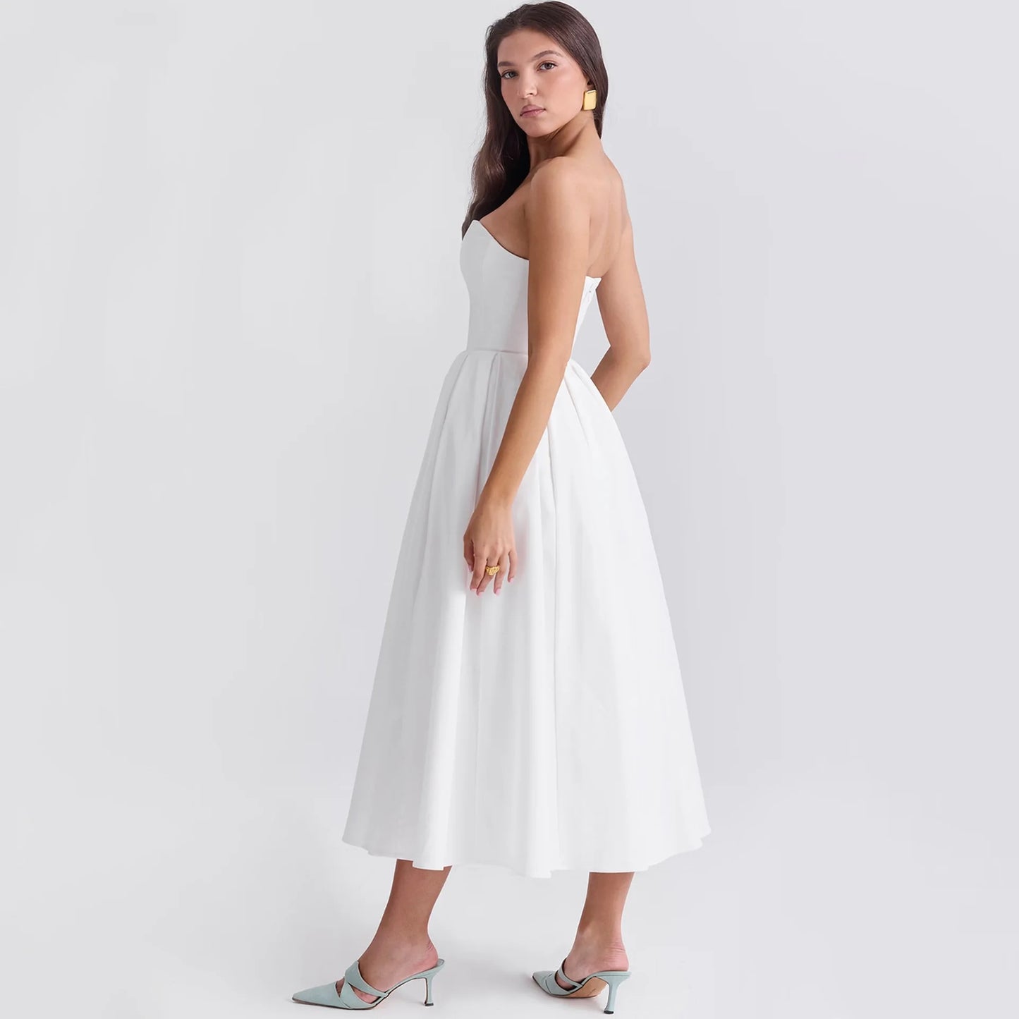 De Fiesta in Strapless Flare Dress White Corset Dress Night Dresses