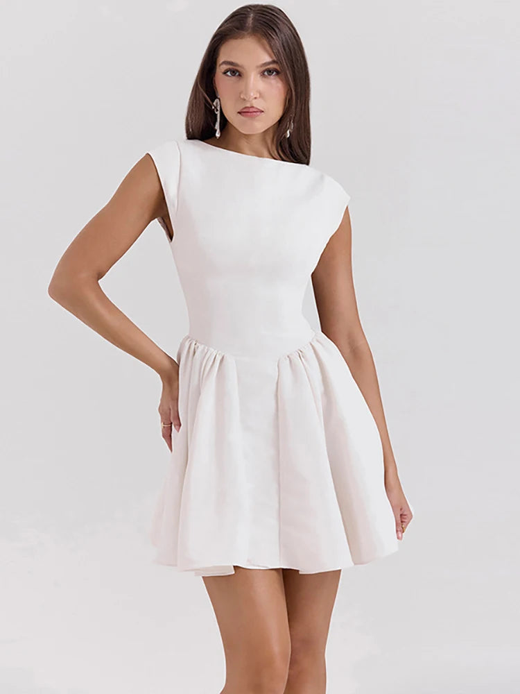 Backless A-line Dress Black Sleeveless High Waist Dress Slim