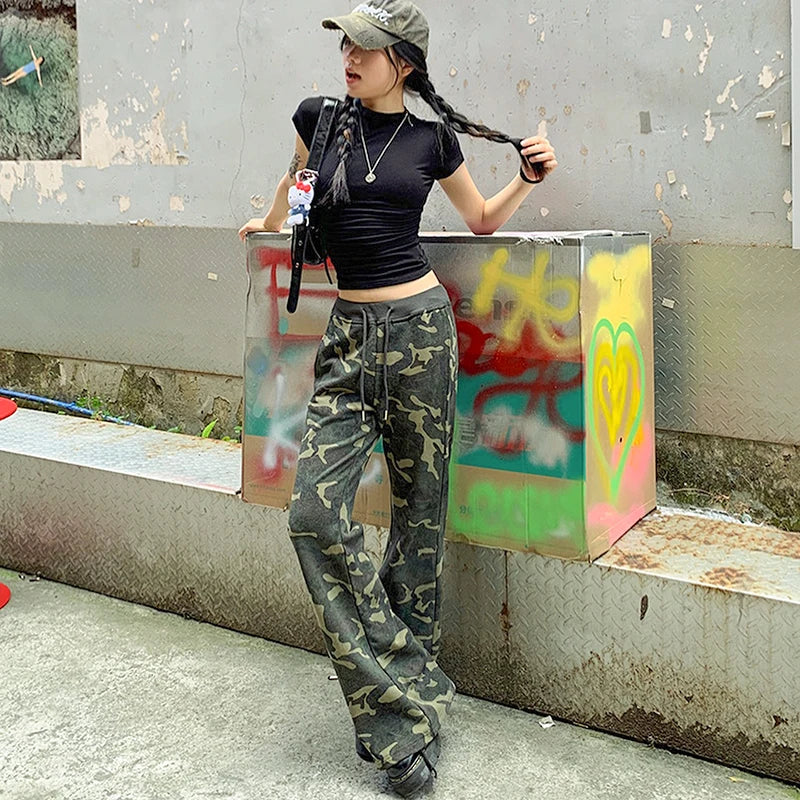 Camouflage Work Pant Wait Slim Mopping In Pant Wome