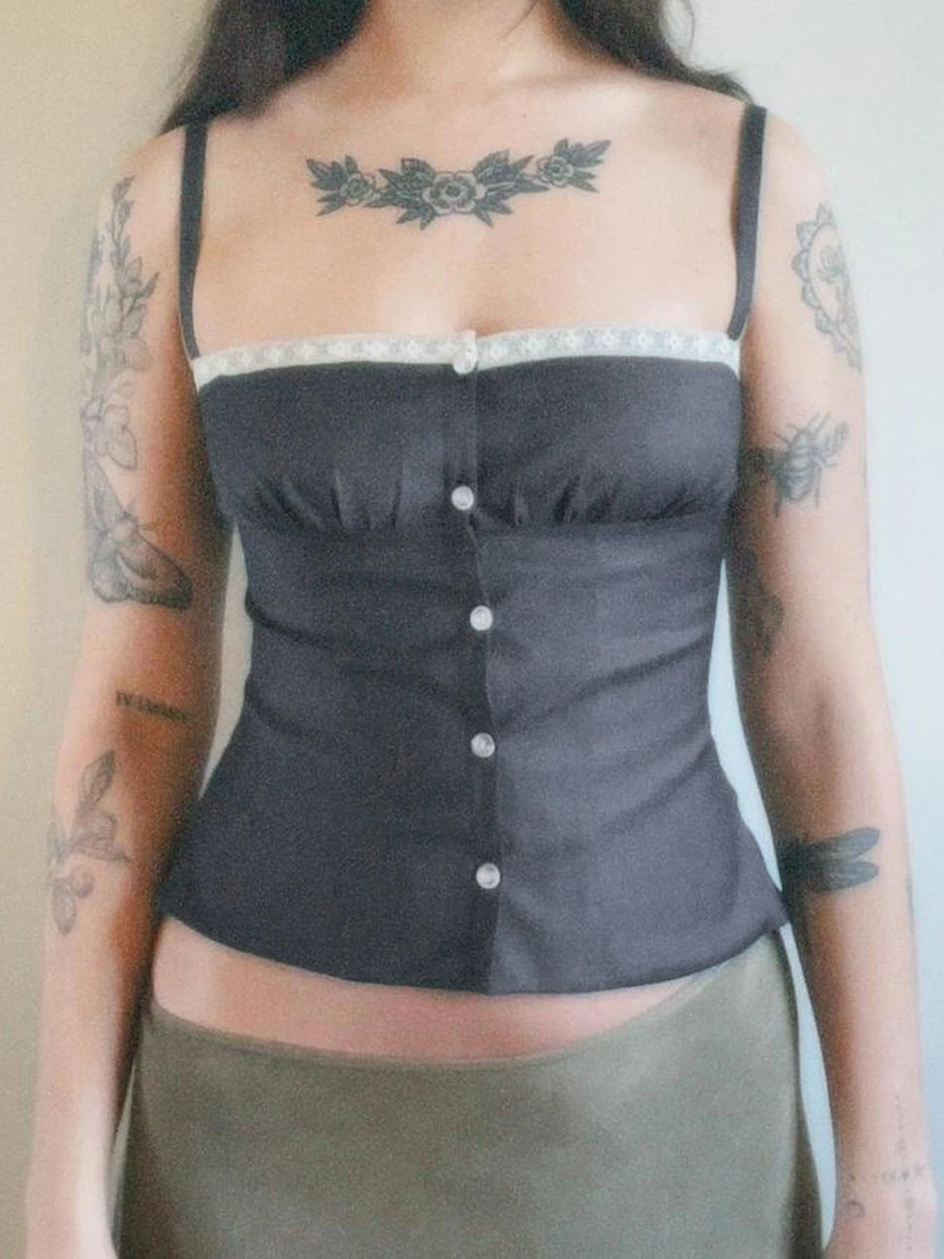Lace Button Ruffled Slim Camisole Sleeveless Bustiers