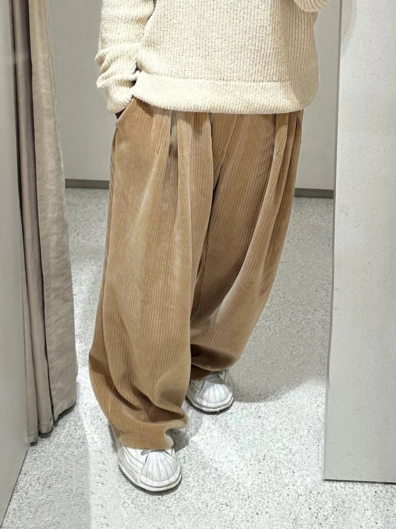 Baggy Corduroy Pants Drawstring Wide Leg Trousers Retro Bottoms