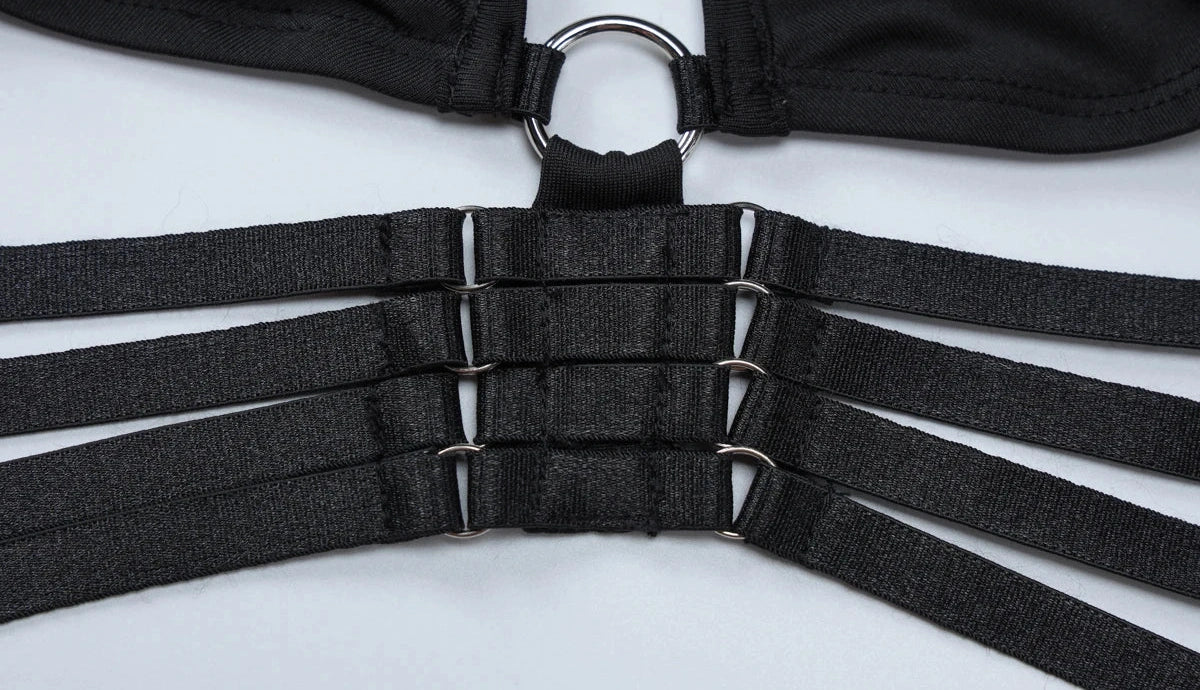 Two Pcs Sets Black Long Sleeve Hollow Out Slips Buttons Crop Top Wide Leg Pants