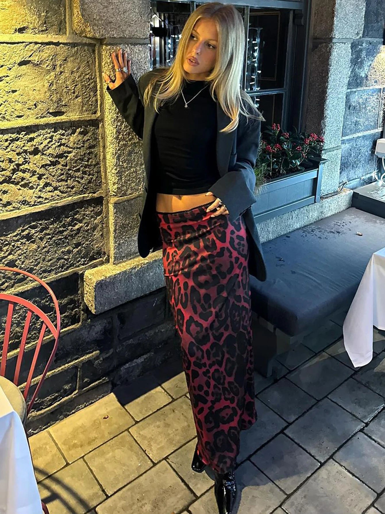 ’S Leopard Slim Maxi Skirt Bodycon Skirt