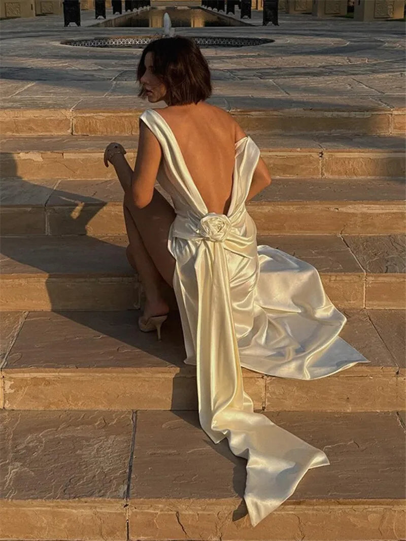 Satin Backless High Split Maxi Dress