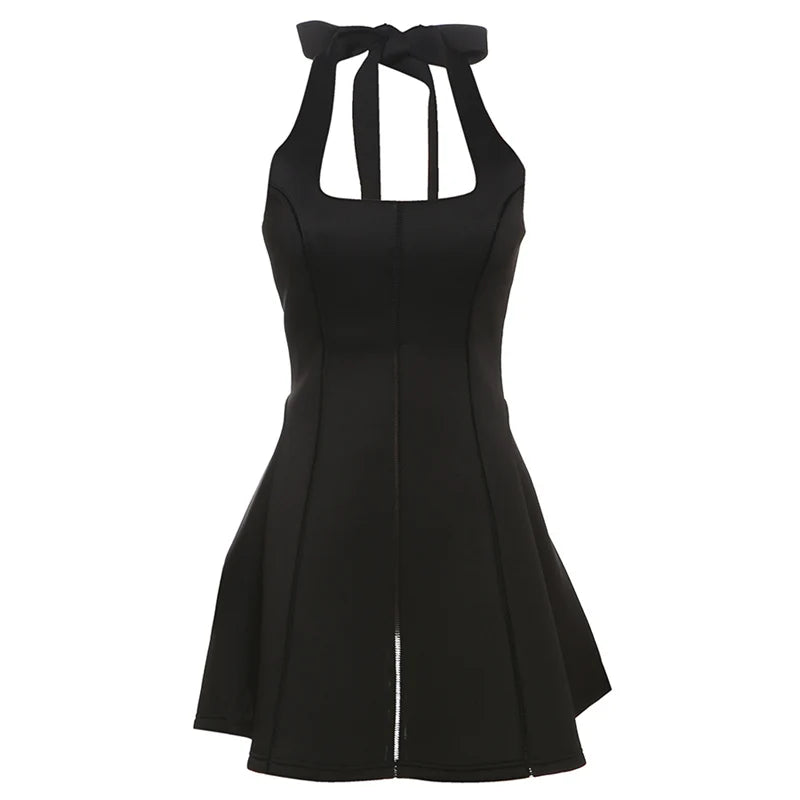 Halter Dress Bandage Low-Neck Hollow Backless Simple Classic Fads Thin