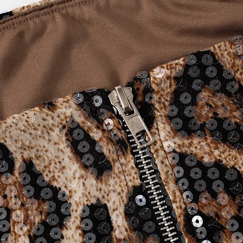 Leopard Strapless Sequin Backless Top