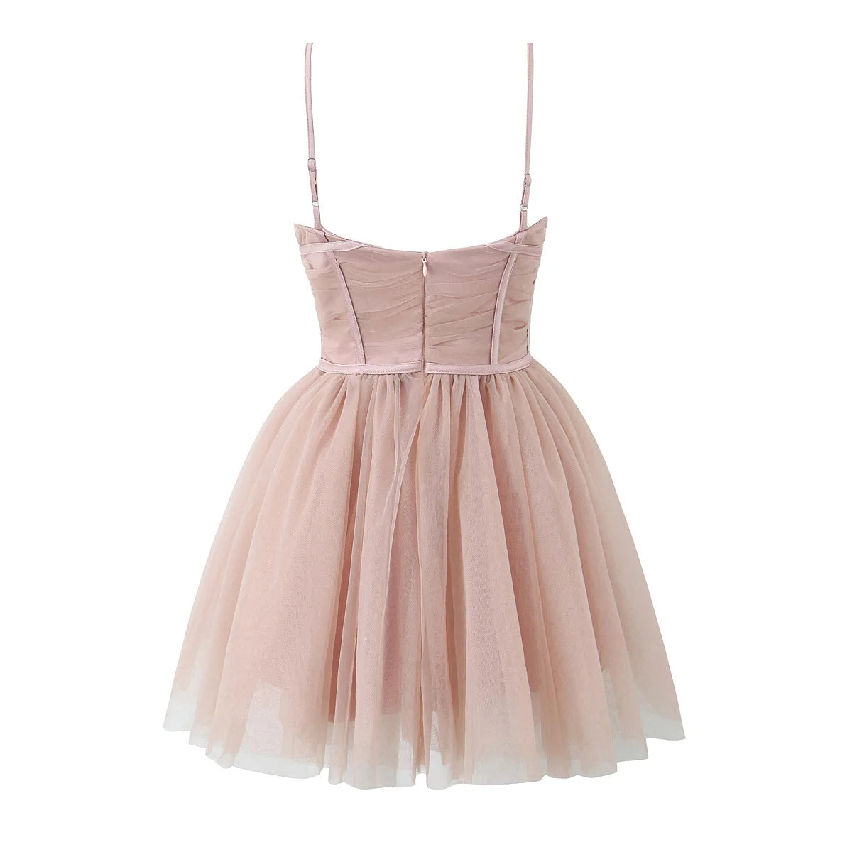 Spaghetti Strap Dresses Pink Puffy Cake Dress Mini Mesh Backless Dress