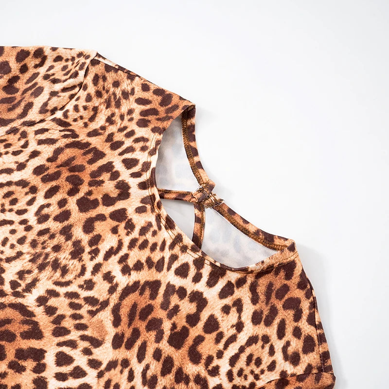 Leopard Round Neck Pullover Backlessss Bodysuit