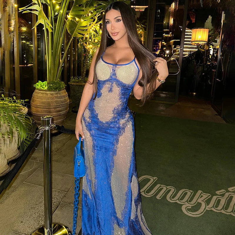 Blue See Through Midi Dress