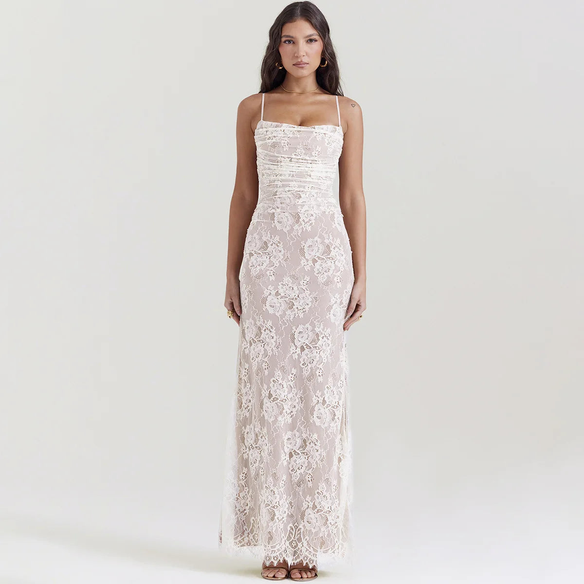 Lace Hollow Out Long Sleeve Two Piece Set