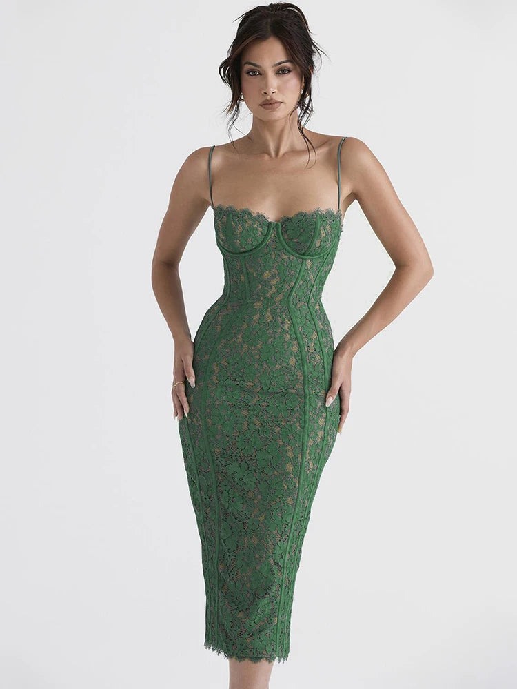 Green V-Neck Midi Dress
